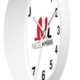 all white with red logo wall clock