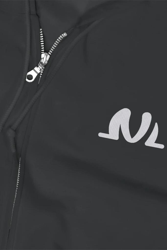 white logo on black hoodie