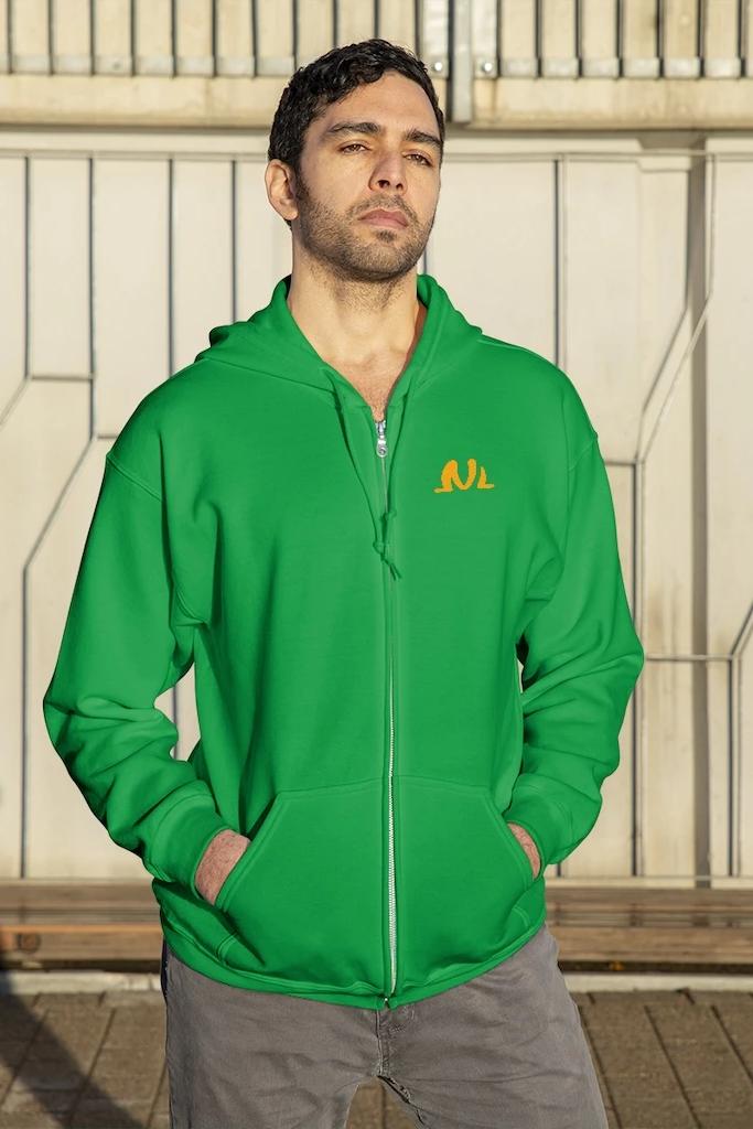 green warm zip up hoodie